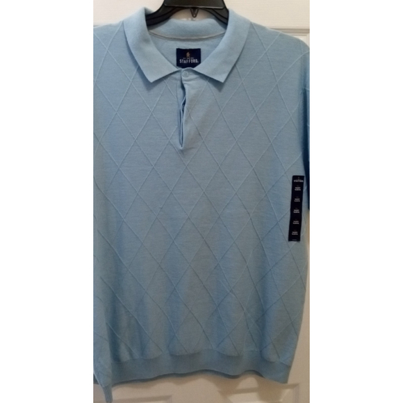 Stafford Mens Short Sleeve Polo Shirt Sz XL Light Blue Diamond Print Golf NWT - Picture 2 of 7